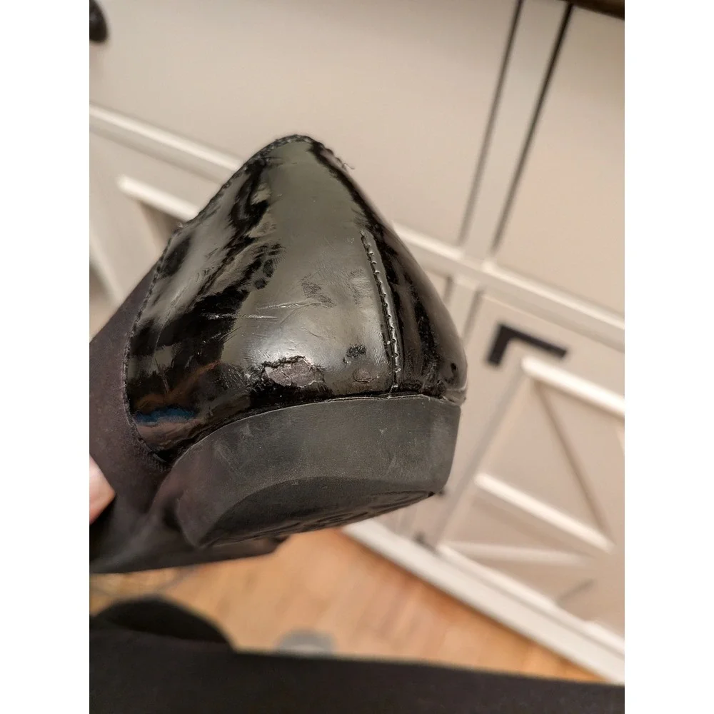 Anne Klein Underpin Black Fabric Patent Buckle Ballet Flats‎ 9.5M